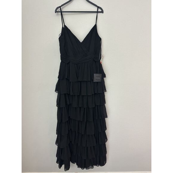 NWT Mac Duggal Black Sleeveless V-Neck Ruffle Tiered Dress 55416 Size 14 - Picture 1 of 10